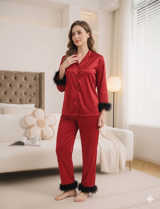 Maroon Feather Soft Silk Pajama Set