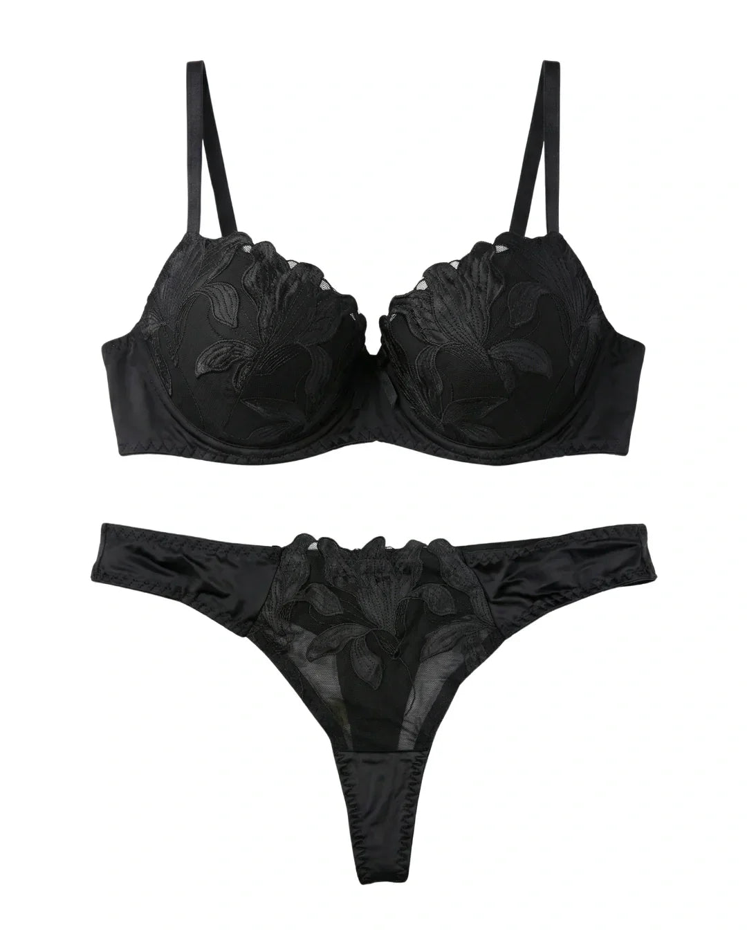 Padded Bra Set - Sapphire Bloom - Black