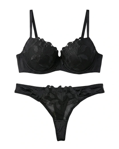 Padded Bra Set - Sapphire Bloom - Black