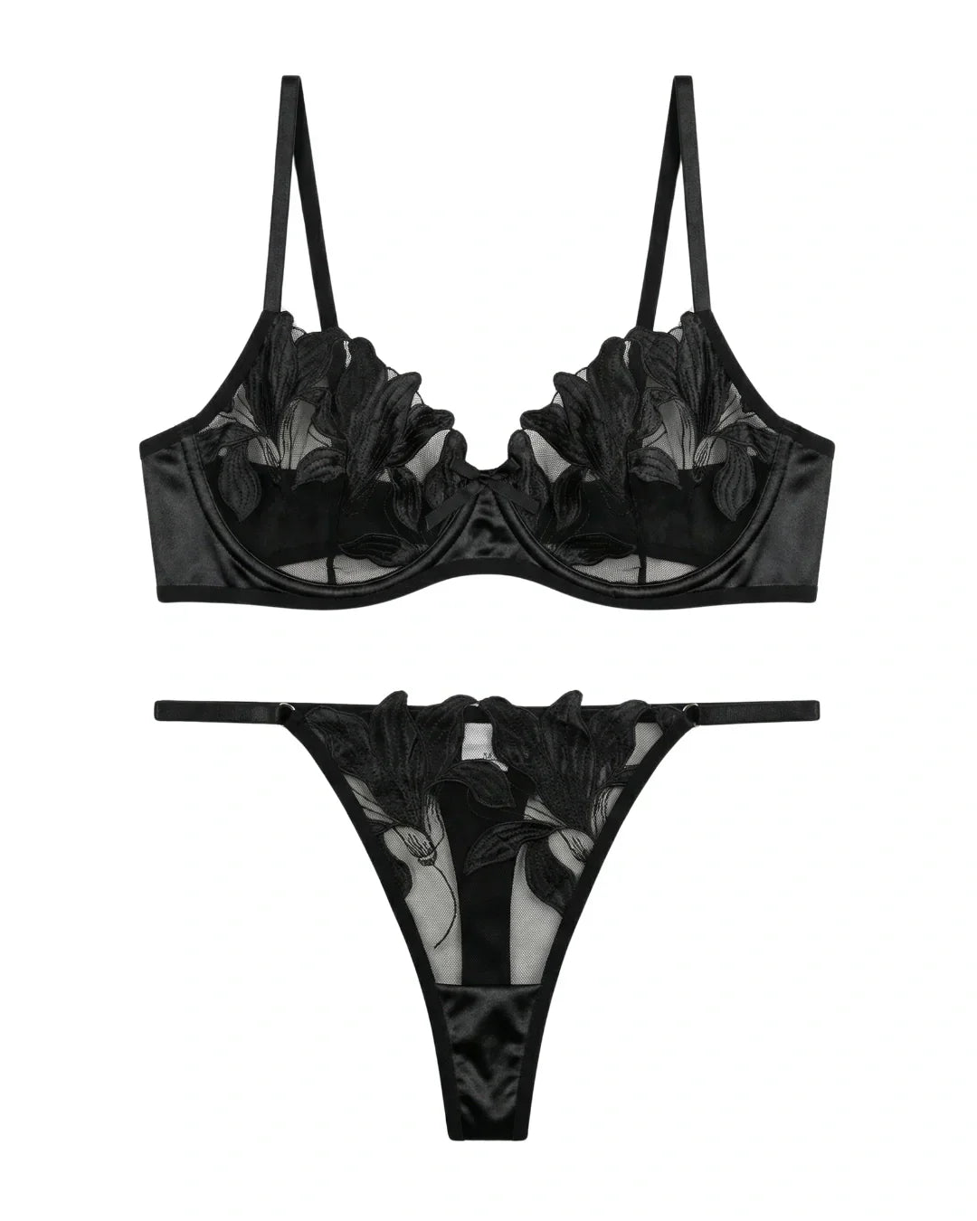 Non Padded Bra Set - Petal Luxe - Black