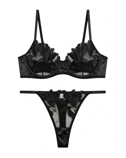 Non Padded Bra Set - Petal Luxe - Black