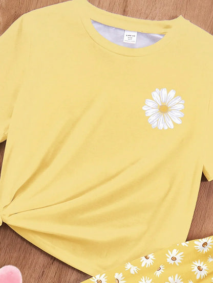 Sunflower Printed Half Sleeve Night Suit (7-16 Years)