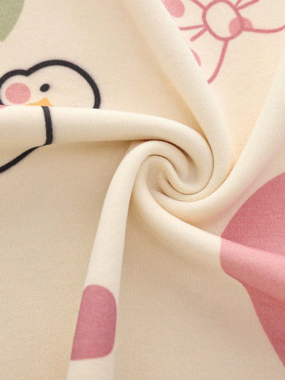 Pink Little Element V-Neck Button Printed Night Suit