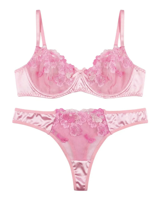 Non Padded Bra Set - Petal Charm - Pink