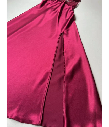 Maroon 6 PCS LONG SLIT SILK NIGHTY SET