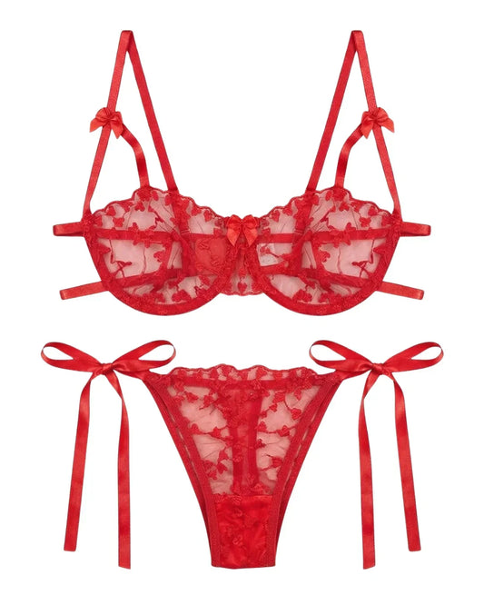 Non Padded Bra Set - Arvessa - Red