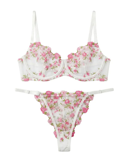 Non Padded Bra Set - Flora Zest - White