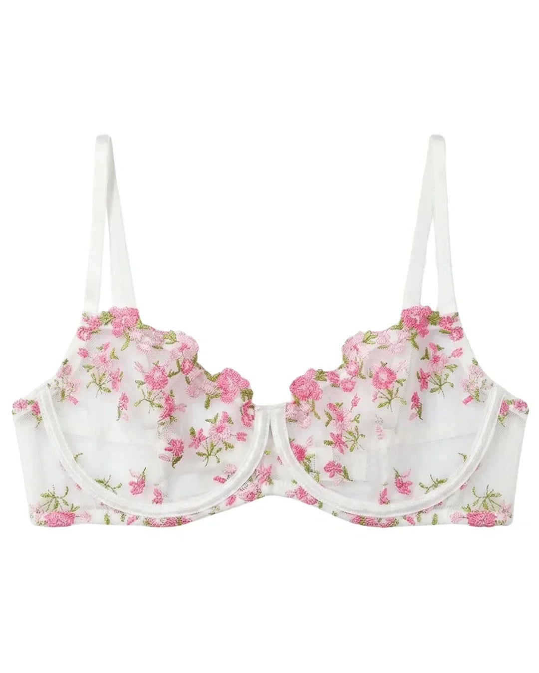 Non Padded Bra Set - Flora Zest - White