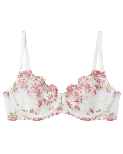 Non Padded Bra Set - Flora Zest - White