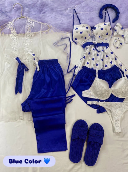 8 Pcs Luxury Imported Silk Nighty Bridal Set