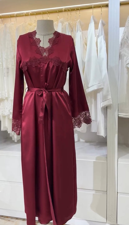 Maroon Bridal Long Gown Nighty Turkish Style