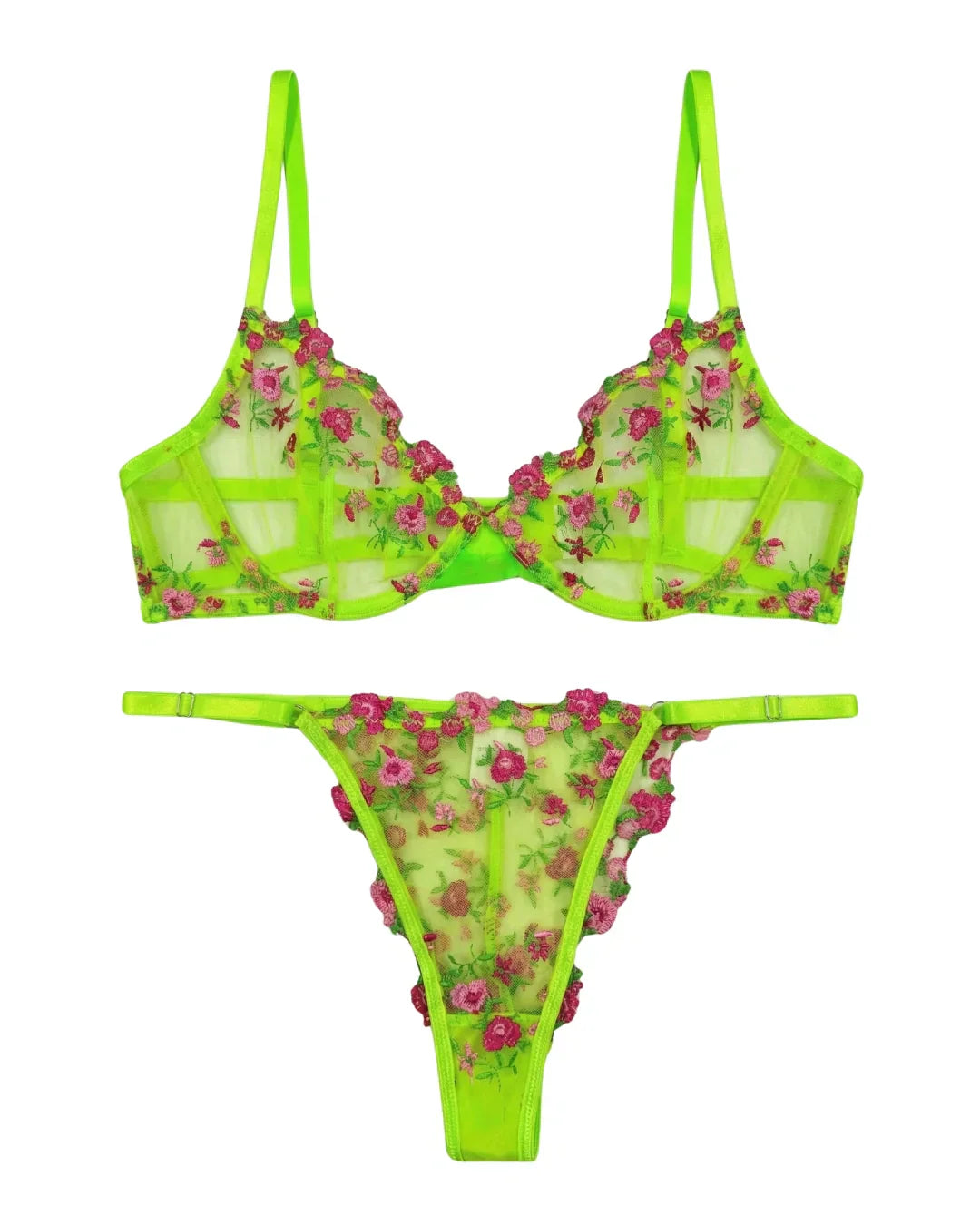 Non Padded Bra Set - Flora Zest - Parrot Green