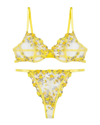 Non Padded Bra Set - Flora Zest - Yellow