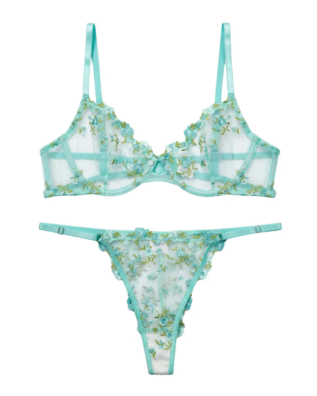 Non Padded Bra Set - Flora Zest - Soft Green
