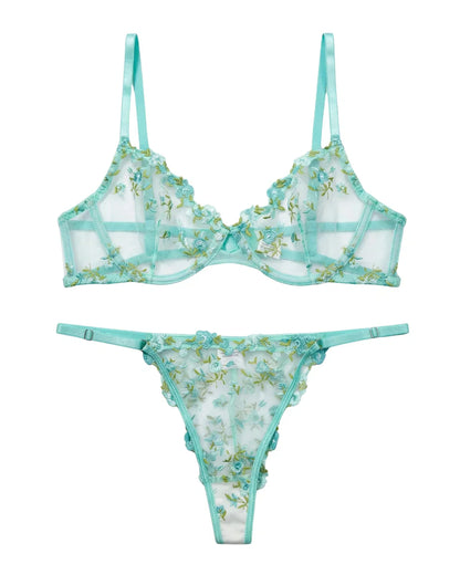 Non Padded Bra Set - Flora Zest - Soft Green