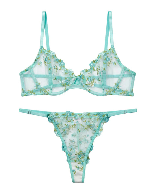 Non Padded Bra Set - Flora Zest - Soft Green