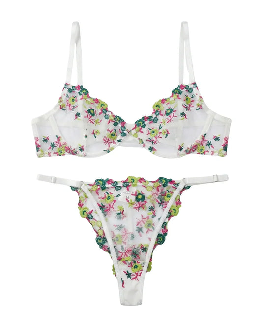 Non Padded Bra Set - Flora Zest - Green