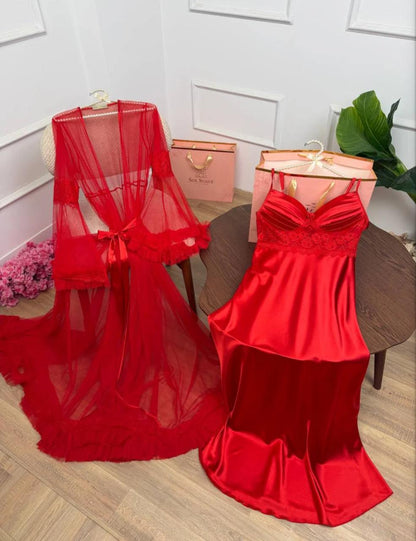 8 Pcs Luxury Imported Silk Nighty Bridal Set