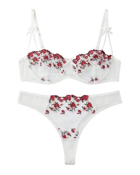 Non Padded Bra Set - Blush Veil - White