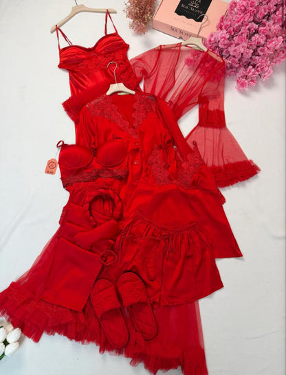 8 Pcs Luxury Imported Silk Nighty Bridal Set