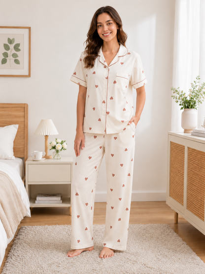 Hearts Print Soft Cotton Pajama Set