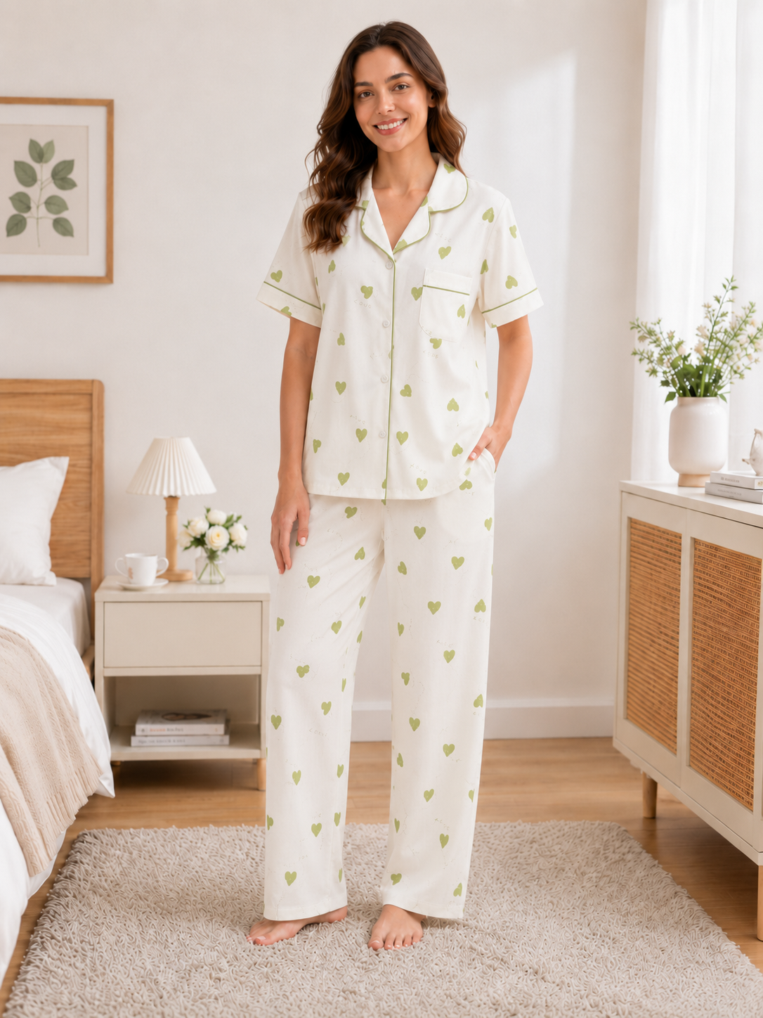 Hearts Print Soft Cotton Pajama Set