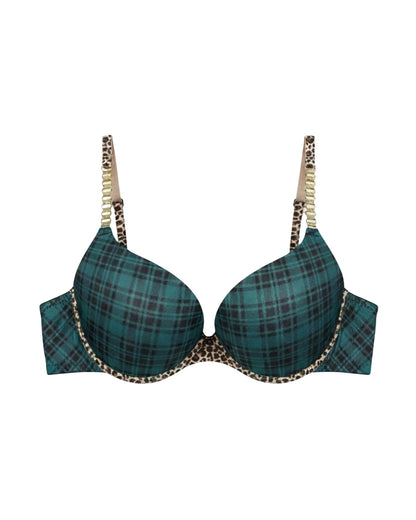 Padded Bra Set - Checked Strap - Green