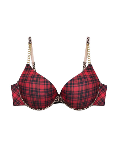 Padded Bra Set - Checked Strap - Red