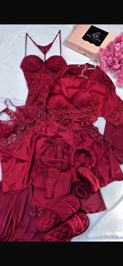 8 Pcs Luxury Imported Silk Nighty Bridal Set