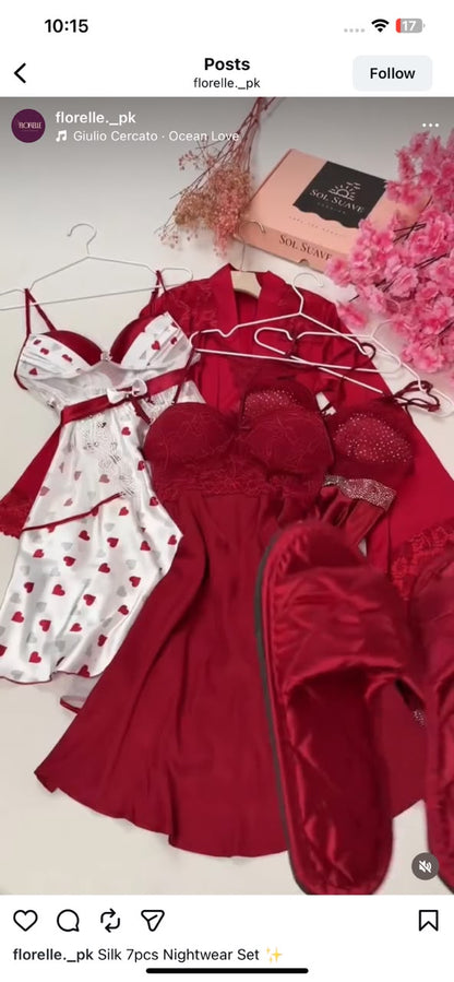 8 Pcs Luxury Imported Silk Nighty Bridal Set