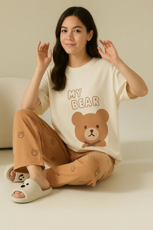 Brown Bear Printed Night Suit