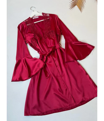 4Pcs Silk Turkish Guipure Detail Nighty Set