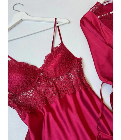 4Pcs Silk Turkish Guipure Detail Nighty Set