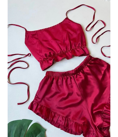 4Pcs Silk Turkish Guipure Detail Nighty Set