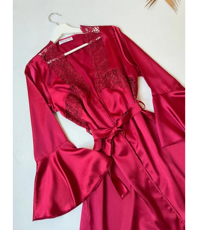 4Pcs Silk Turkish Guipure Detail Nighty Set