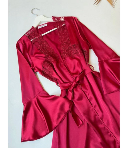 4Pcs Silk Turkish Guipure Detail Nighty Set