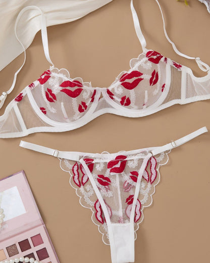 Makeout Manifesto Sheer Lace Bra & Thong Lingerie