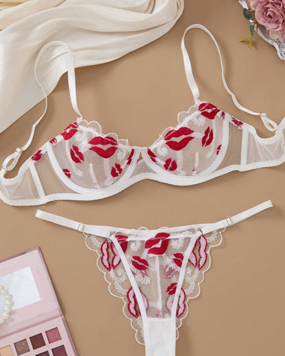 Makeout Manifesto Sheer Lace Bra & Thong Lingerie