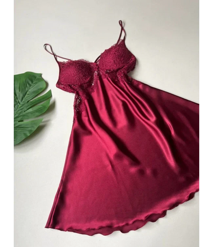 Turkish Detailed 6-Piece Satin Nightgown Dressing Gown Set Maroon