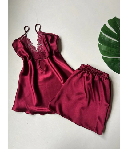 Turkish Detailed 6-Piece Satin Nightgown Dressing Gown Set Maroon