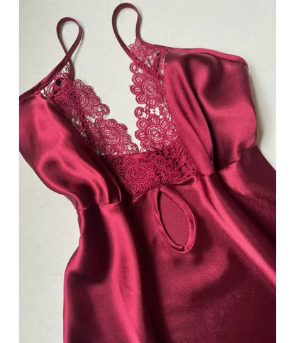 Turkish Detailed 6-Piece Satin Nightgown Dressing Gown Set Maroon