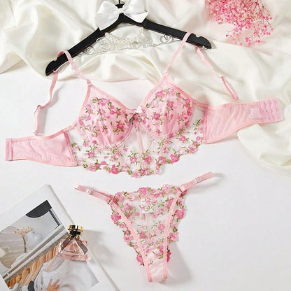 Rosé All Dazed Sheer Embroidered Lingerie